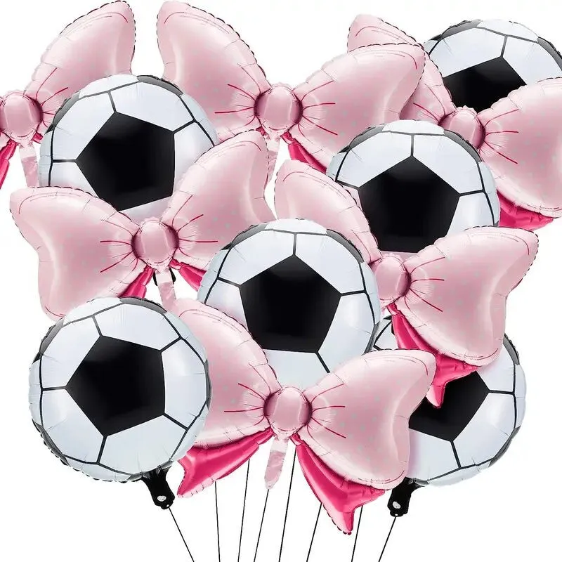 12pcs Gender Reveal Football Balloons | Include 6 Pink Bow Foil Balloons And 6 Football Foil Balloons Party Supplies Decoration