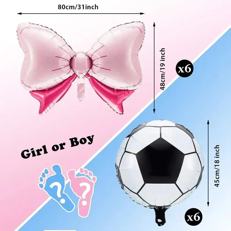 12pcs Gender Reveal Football Balloons | Include 6 Pink Bow Foil Balloons And 6 Football Foil Balloons Party Supplies Decoration