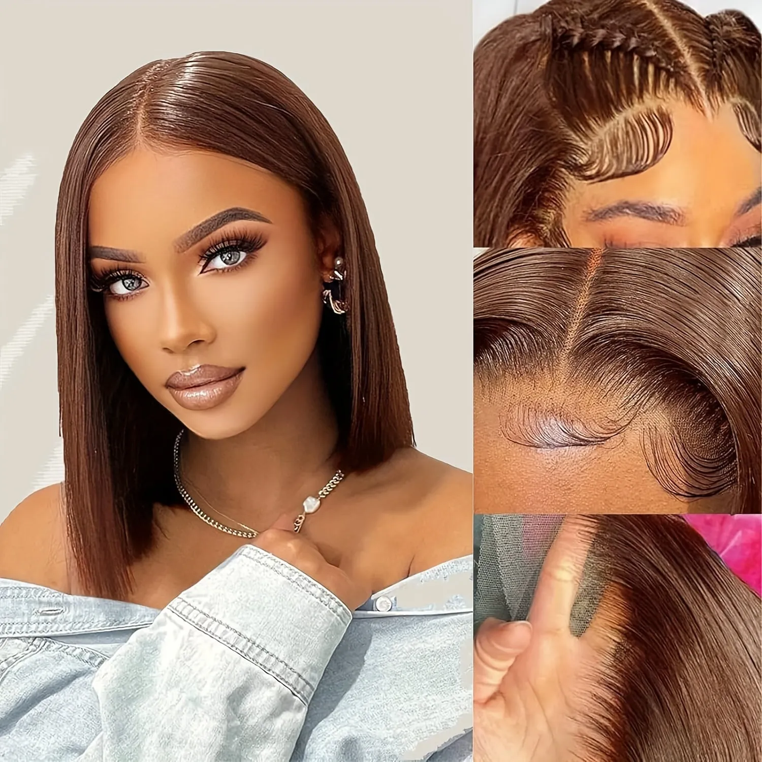 13X4 Straight #4 Brown Bob Wig Human Hair Wear Human Hair Lace Frontal Wigs Pre Plucked With Baby Hair Transparent Blunt Cut Brown Bob Lace Front Wigs For Women