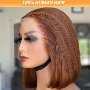 13X4 Straight #4 Brown Bob Wig Human Hair Wear Human Hair Lace Frontal Wigs Pre Plucked With Baby Hair Transparent Blunt Cut Brown Bob Lace Front Wigs For Women