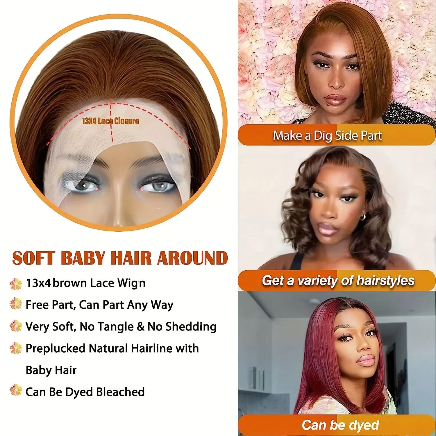 13X4 Straight #4 Brown Bob Wig Human Hair Wear Human Hair Lace Frontal Wigs Pre Plucked With Baby Hair Transparent Blunt Cut Brown Bob Lace Front Wigs For Women