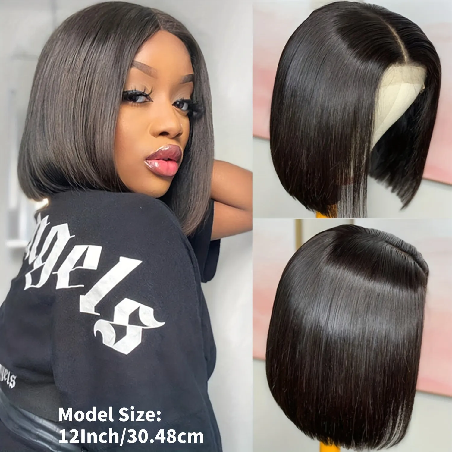 180% 4x4 Human Hair Wig Straight Bob Wig Human Hair Lace Front Wigs 180 Density 4x4 HD Transparent Lace Closure Bob Wig Brazilian Virgin Human Hair Pre Plucked Short Bob Wigs Straight Hair Natural Color