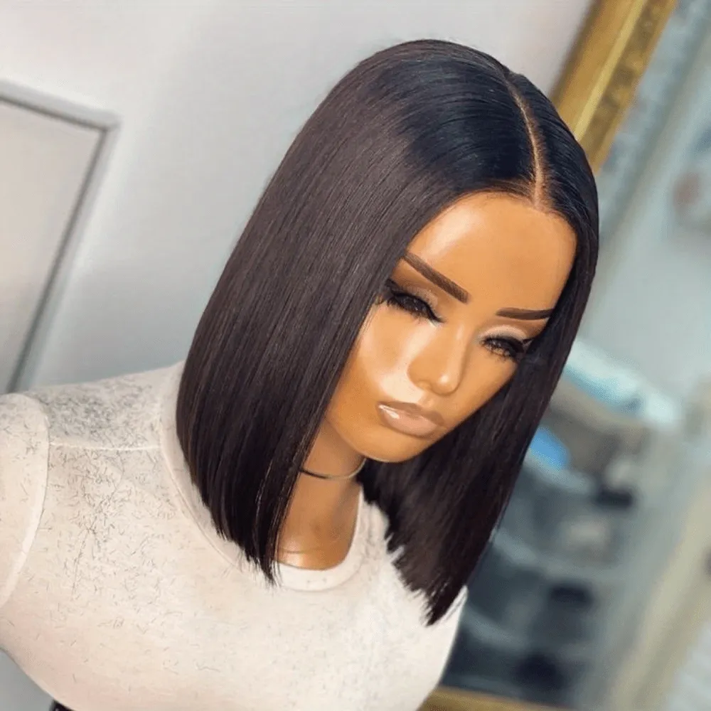 180% 4x4 Human Hair Wig Straight Bob Wig Human Hair Lace Front Wigs 180 Density 4x4 HD Transparent Lace Closure Bob Wig Brazilian Virgin Human Hair Pre Plucked Short Bob Wigs Straight Hair Natural Color