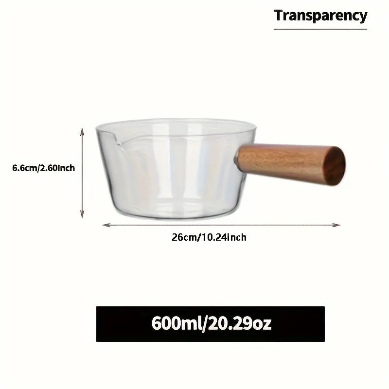 1pc 400ml/600ml High Borosilicate Glass Non-Stick Cooking Pot with Handle, Transparent Stove Top Pot for Milk, Butter, Heating, Minute Noodle Bowl, and Sauce