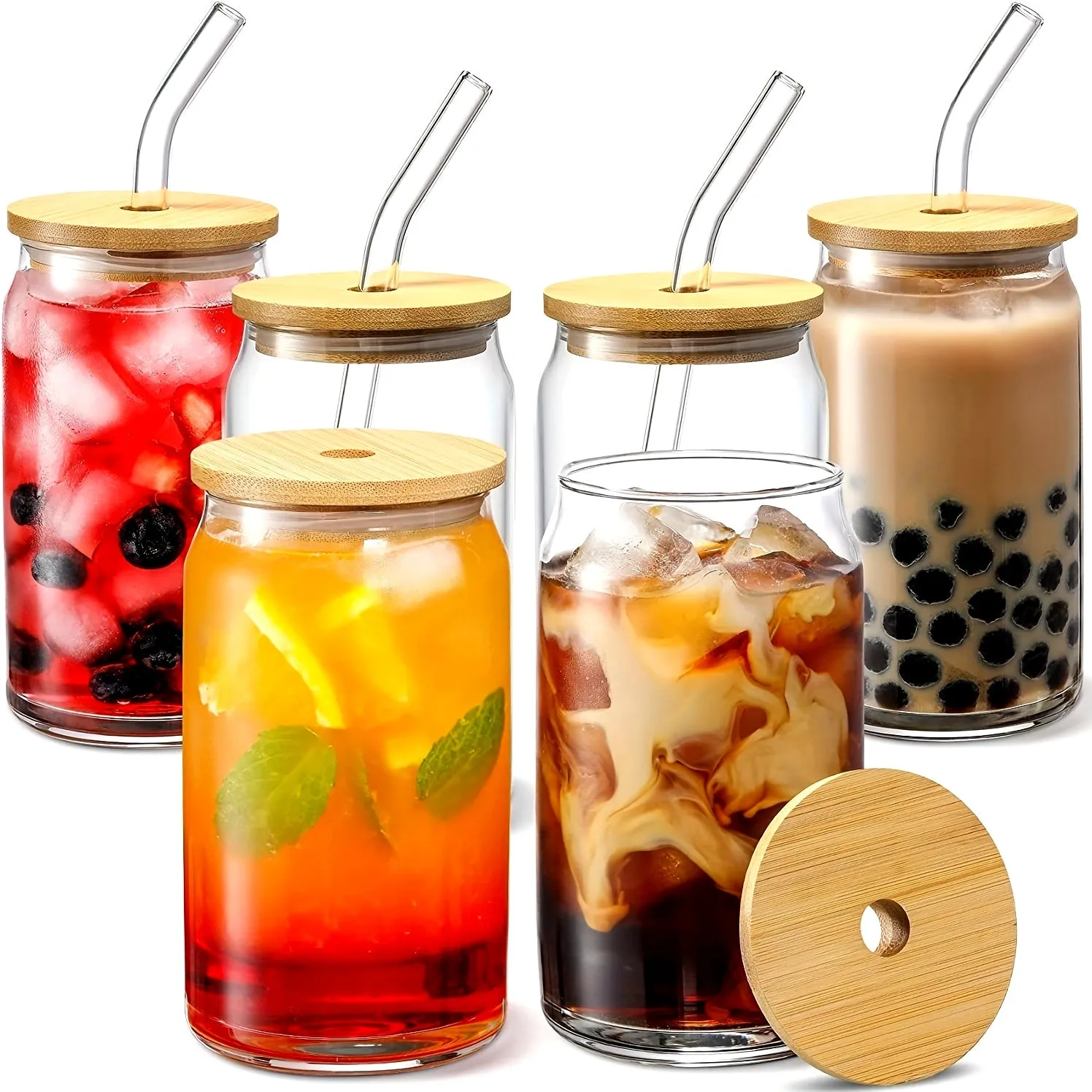 1pc/1 Set, 550ml/400ml Transparent Glass Water Cup with Lid and Straw, Simple Tea Cup, Beer Cup, Juice Glasses, Coffee Cup, Cola Mug, Drinkware