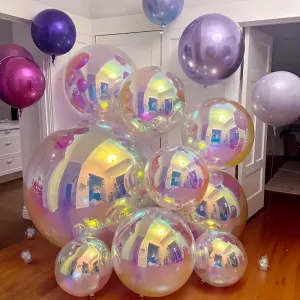 2-Pack 22" 4D Aluminum Film Balloons - Transparent Rainbow Spheres for Unforgettable Party Decorations, Ideal for Birthdays, Weddings, New Year, Christmas, Halloween Celebrations - Durable and Long-Lasting for 14  Years