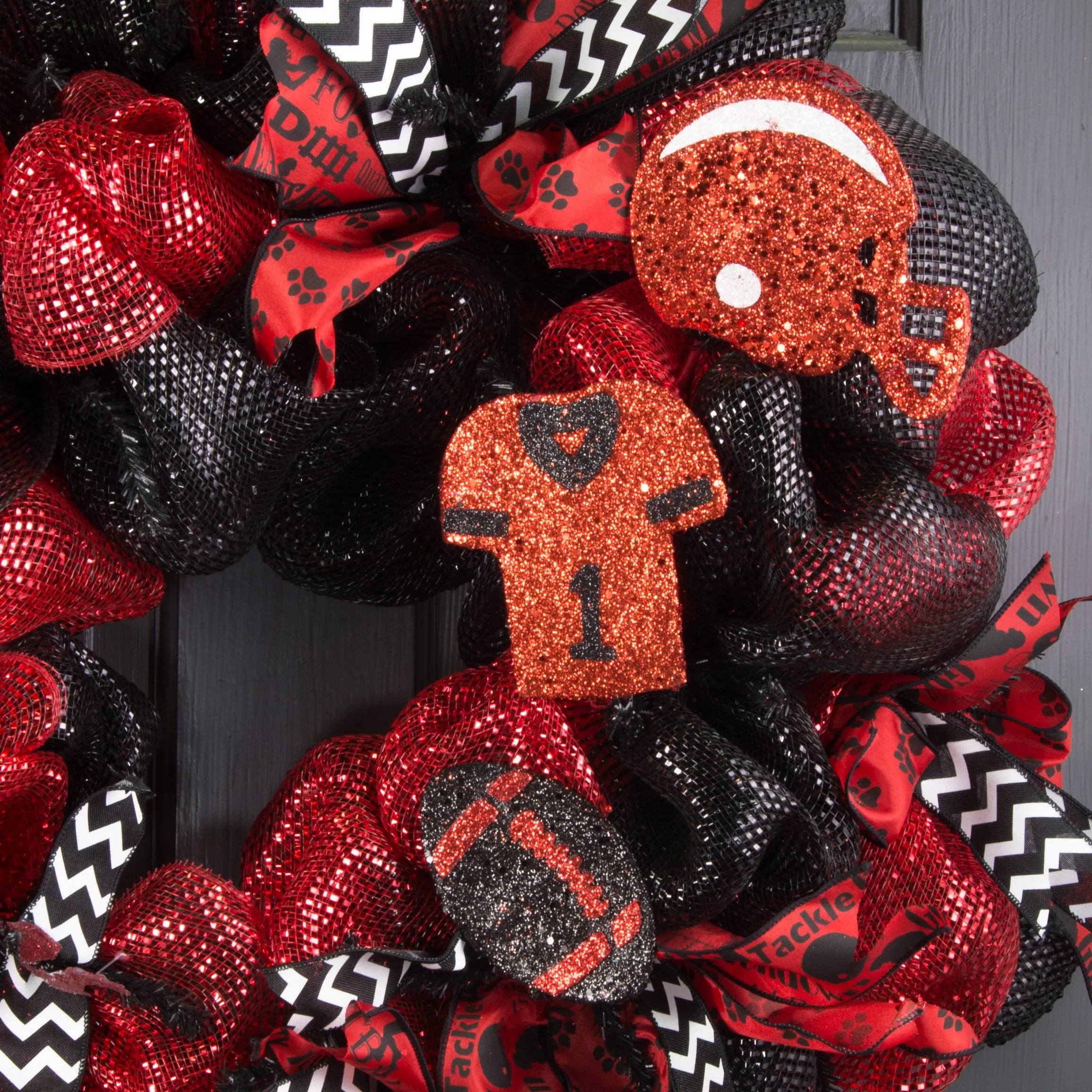 24" Glitter Helmet, Jersey, Football Pick: Red & Black