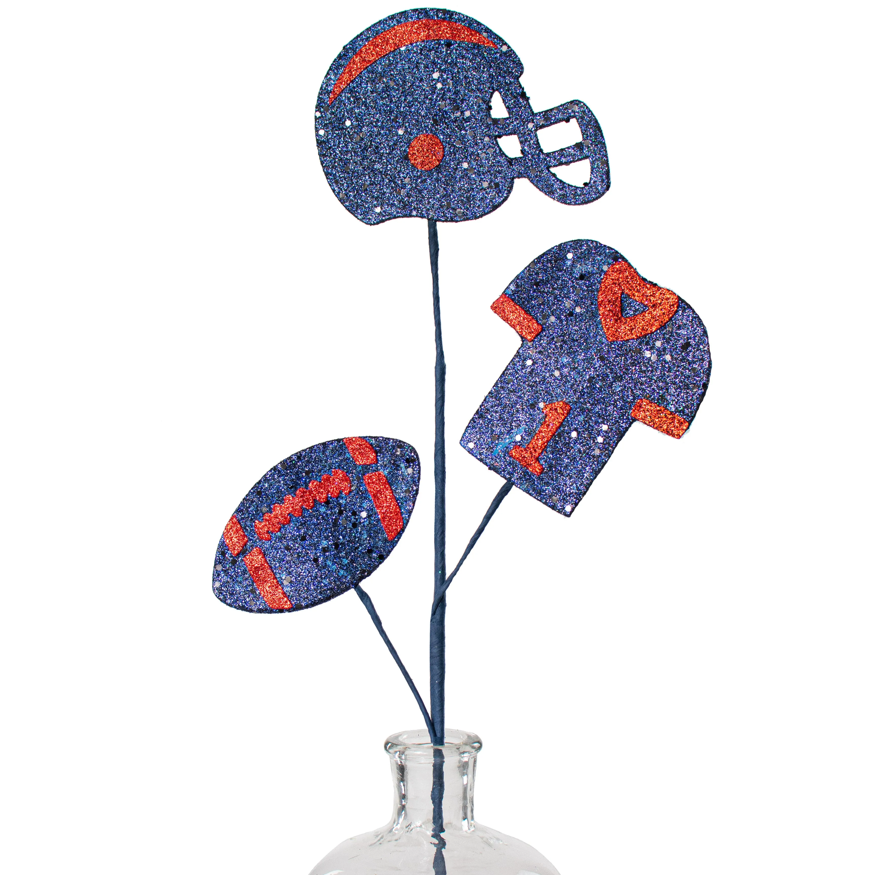 24"Glitter Helmet, Jersey, Football Pick: Navy Blue & Red