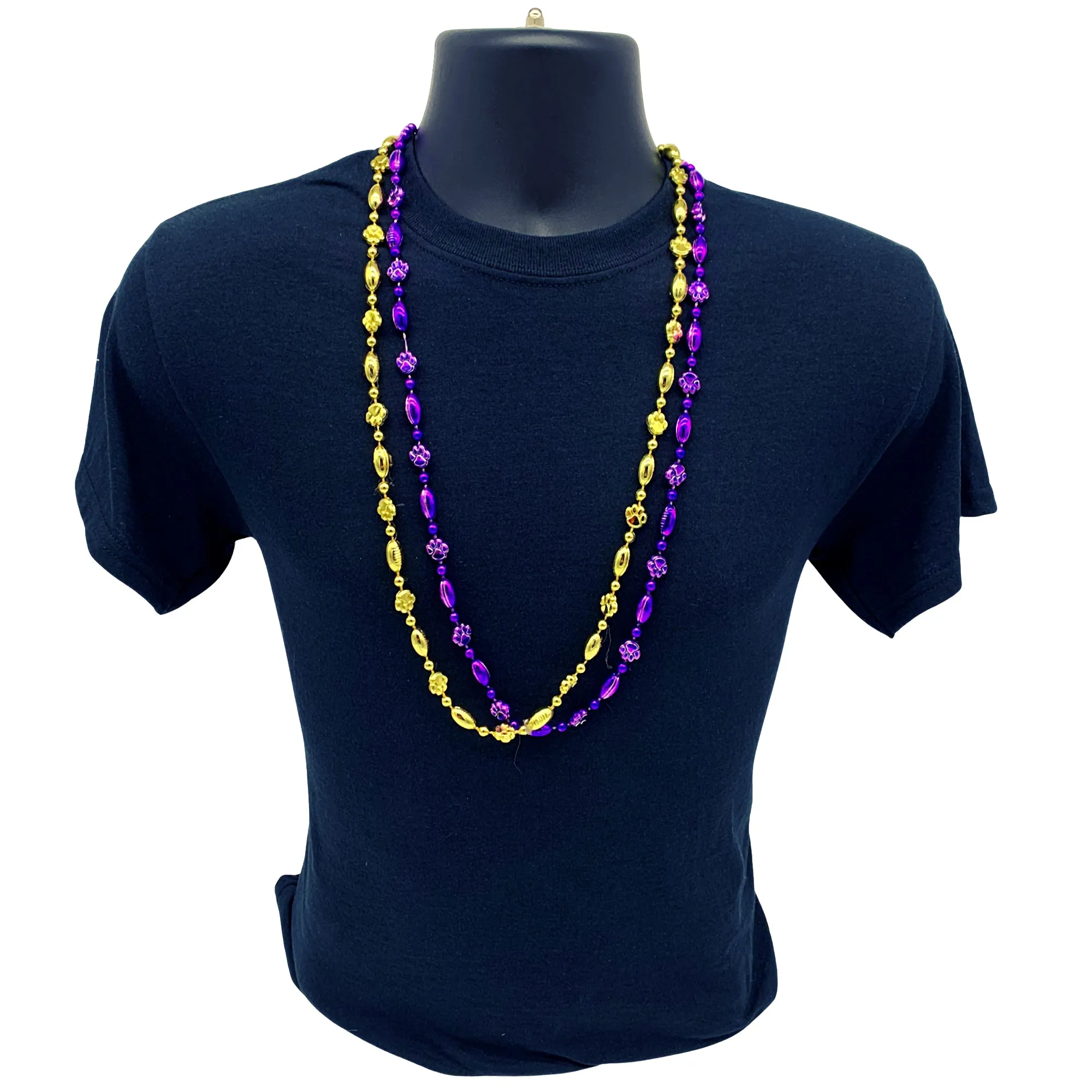 36" Purple/Gold Tiger Paw and Football Necklace (Each)