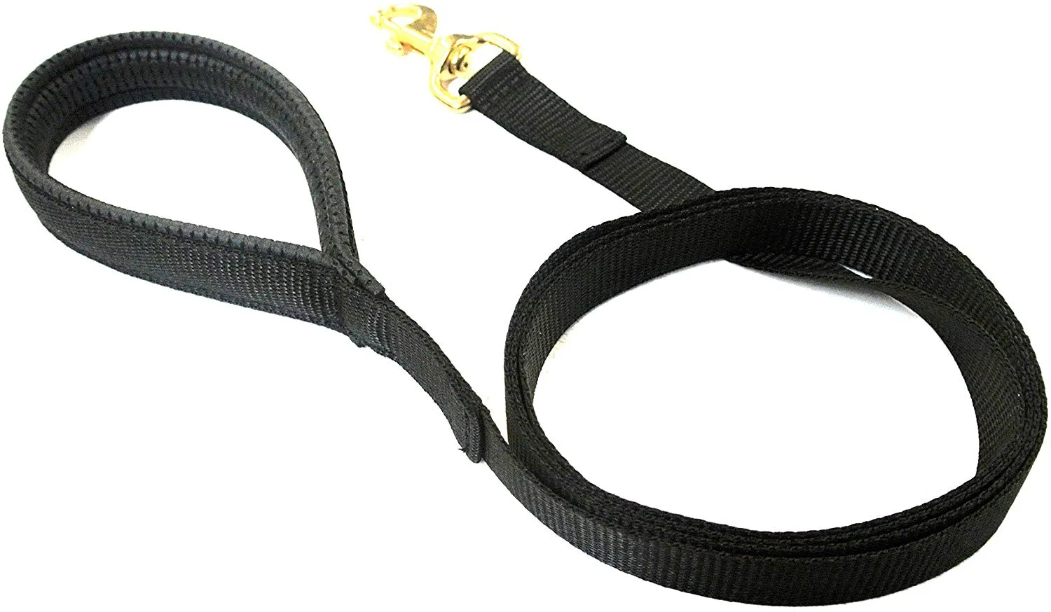 45"/1m Long Dog Training Lead With Padded Handle And Solid Brass Trigger Clip 25mm In Black