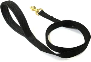 76"/2m Long Dog Training Lead With Padded Handle And Solid Brass Trigger Clip 25mm In Black