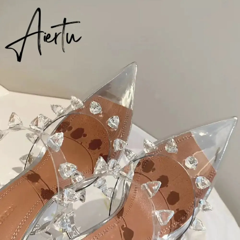 Aiertu Star style Rivet Transparent PVC Cup Heeled Women Sandals Fashion Stiletto High heels Summmer Shoes Female Pumps Sandals