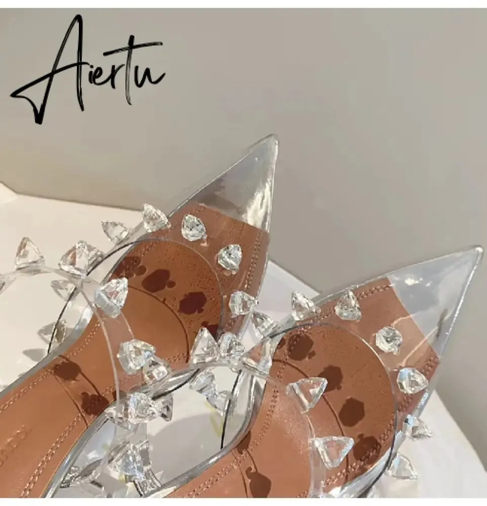 Aiertu Star style Rivet Transparent PVC Cup Heeled Women Sandals Fashion Stiletto High heels Summmer Shoes Female Pumps Sandals