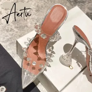 Aiertu Star style Rivet Transparent PVC Cup Heeled Women Sandals Fashion Stiletto High heels Summmer Shoes Female Pumps Sandals