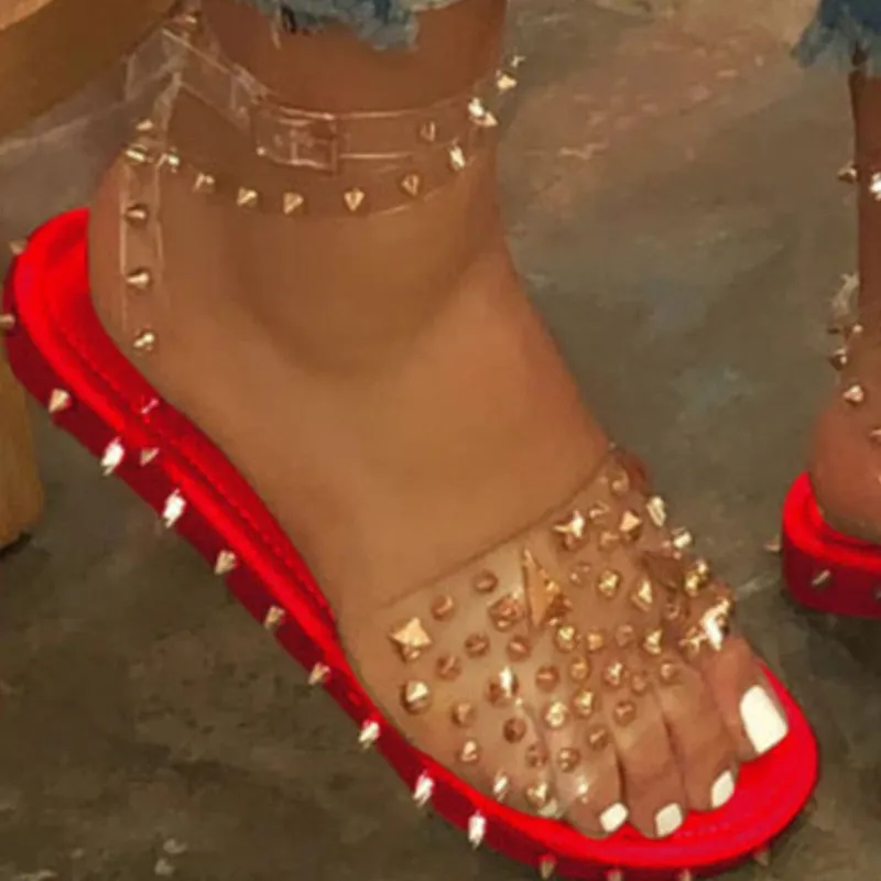 Amozae Summer Sandals Woman Buckle Strap Transparent PVC Rivet Female Shoes Women's Sandalias Plus Size 35-43 Fashion Sandalias Mujer