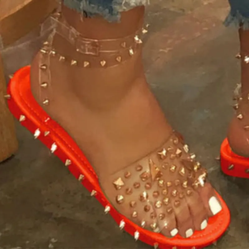 Amozae Summer Sandals Woman Buckle Strap Transparent PVC Rivet Female Shoes Women's Sandalias Plus Size 35-43 Fashion Sandalias Mujer