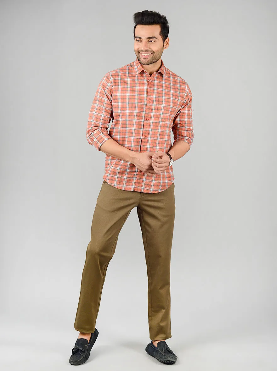 Apricot Orange Checked Regular Fit Casual Shirt | Greenfibre