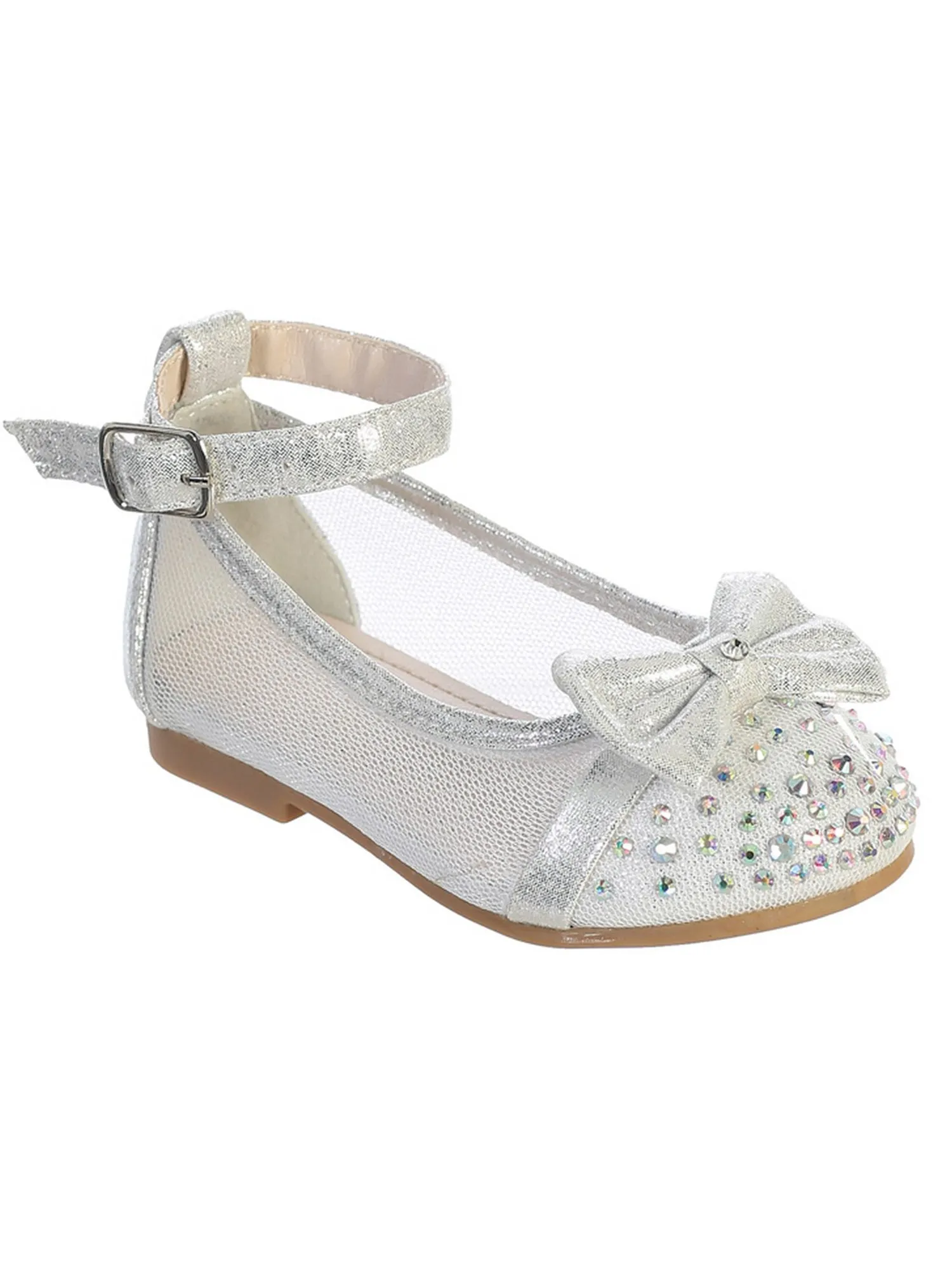 Baby Girls Silver Mesh Rhinestone Bow Ballet Flats 1-4 Baby