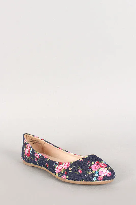 Bamboo Floral Denim Slip On Ballet Flat