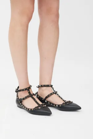 Black & Silver Rockstud Caged Ballet Flat