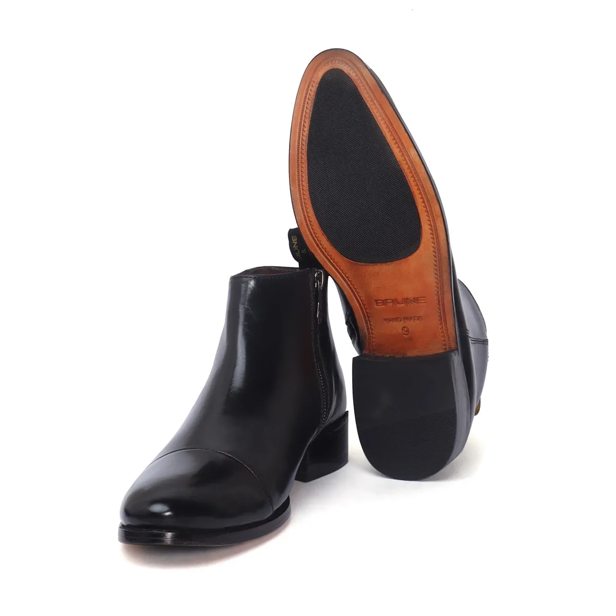 Black Leather High Ankle Chelsea Boots with Leather Sole one and only by Brune & Bareskin