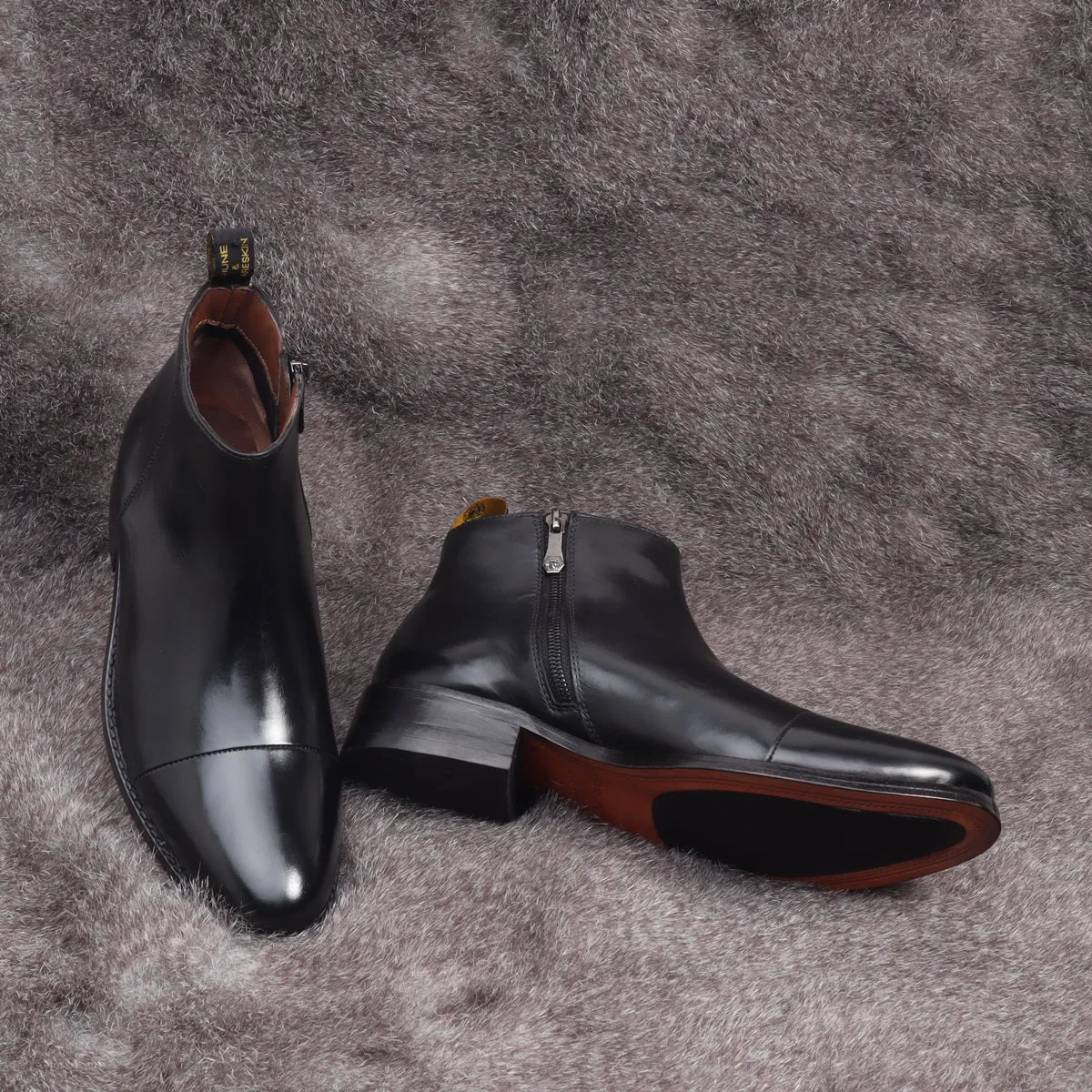 Black Leather High Ankle Chelsea Boots with Leather Sole one and only by Brune & Bareskin