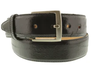 Black Western Cowboy Belt Real Eel Skin Leather - Silver Buckle