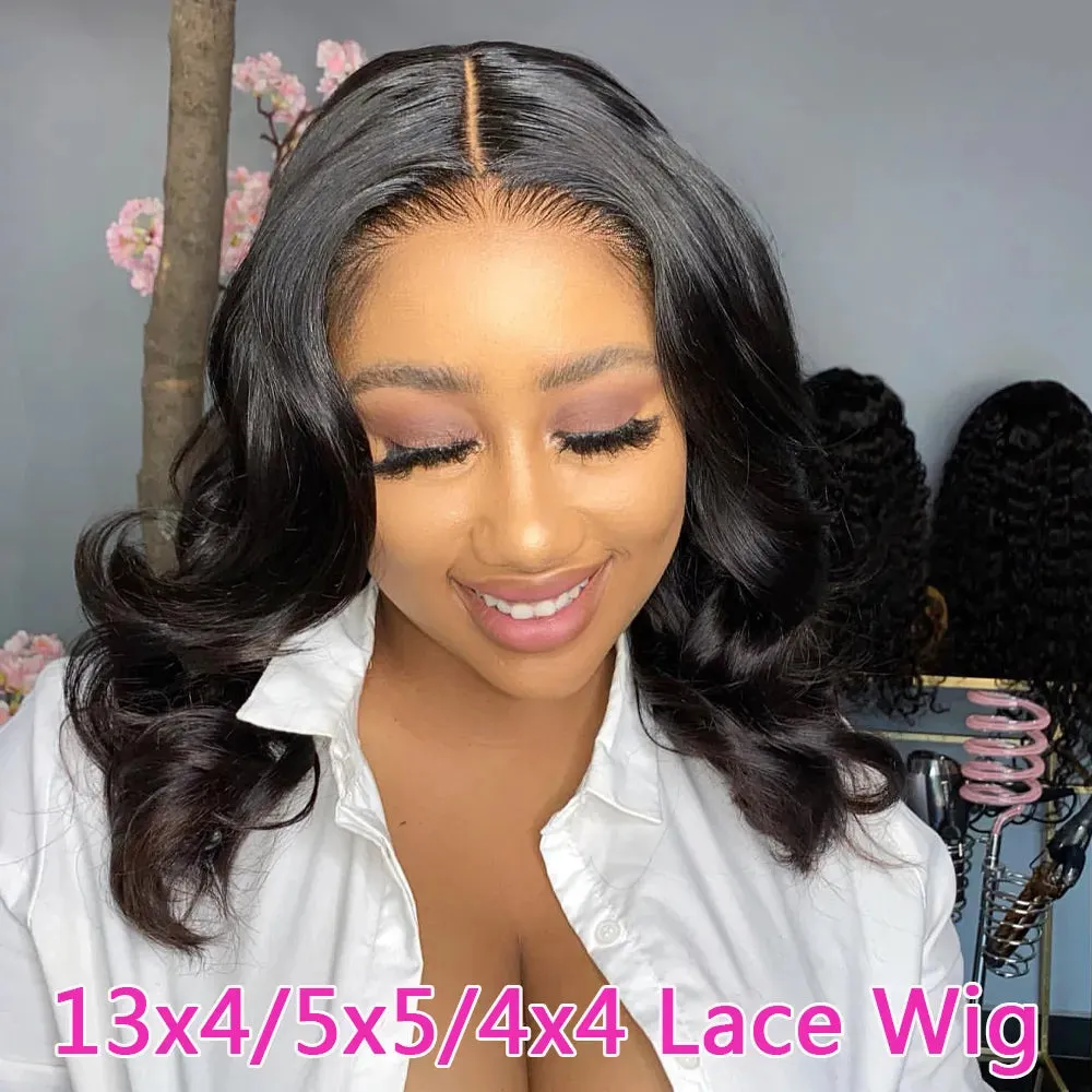 Body Wave Bob Wig Brazilian Transparent Lace Frontal Wig Brazilian Human Hair Wigs Virgin Remy Hair 5x5 Lace Closure Wig 180% Density