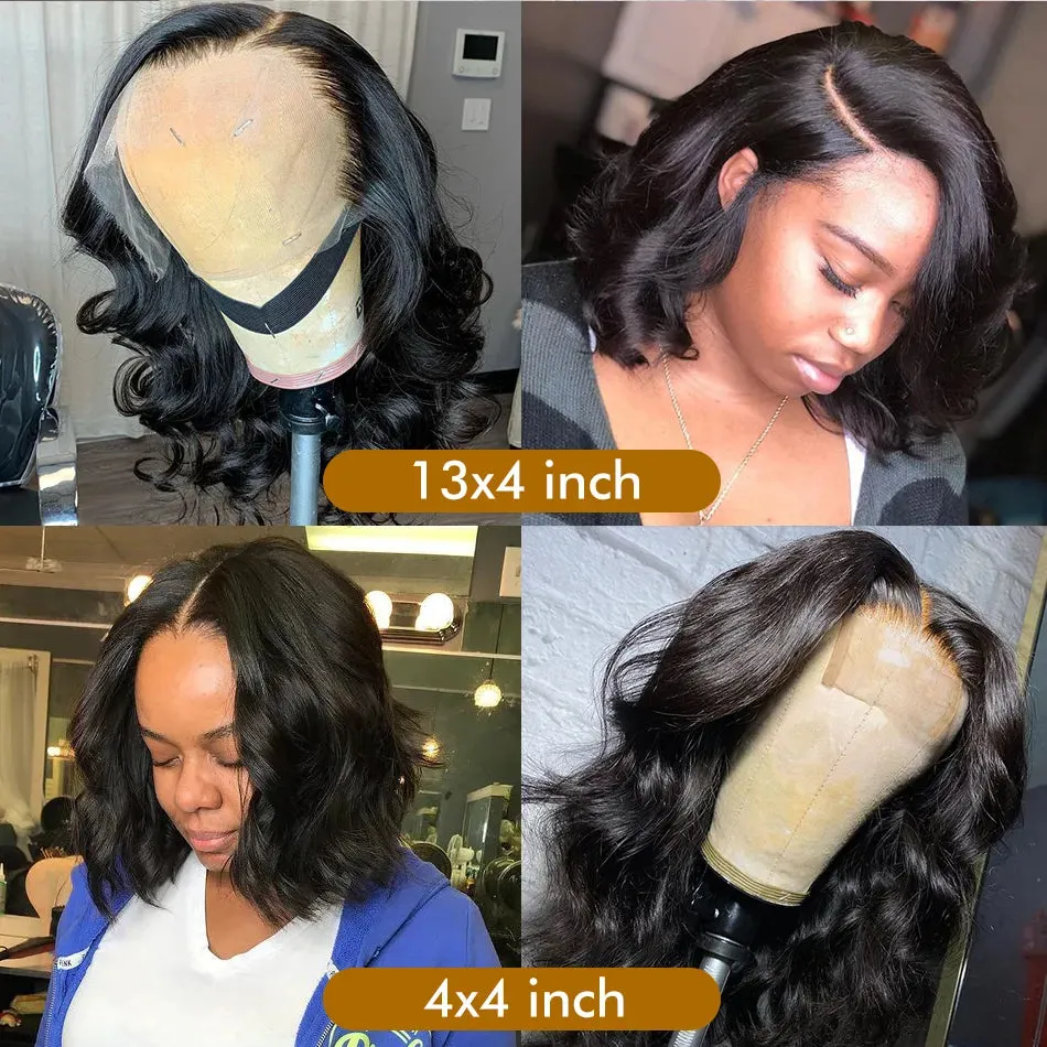 Body Wave Bob Wig Brazilian Transparent Lace Frontal Wig Brazilian Human Hair Wigs Virgin Remy Hair 5x5 Lace Closure Wig 180% Density