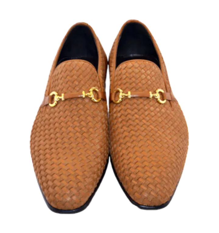 Corrente Tan Men's Suede and Leather Shoes Hand Made Woven Loafer C0224-5776