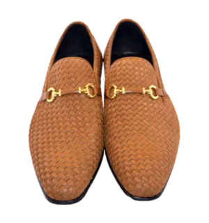 Corrente Tan Men's Suede and Leather Shoes Hand Made Woven Loafer C0224-5776