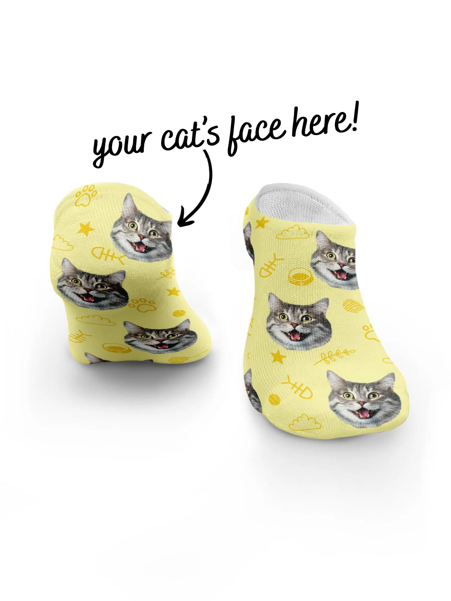 Custom Cat Face No-Show Socks