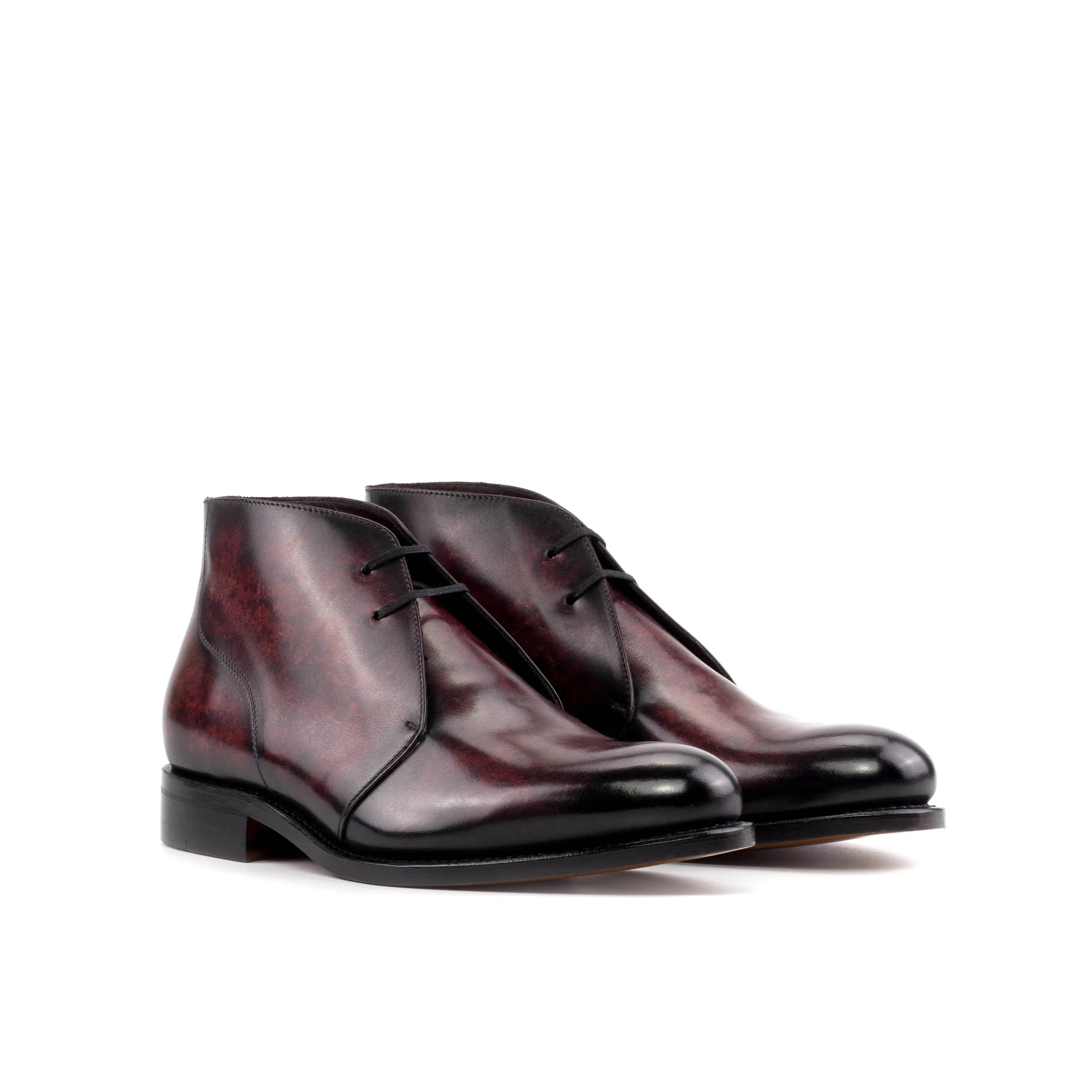 DapperFam Vivace in Burgundy Men's Hand-Painted Patina Chukka