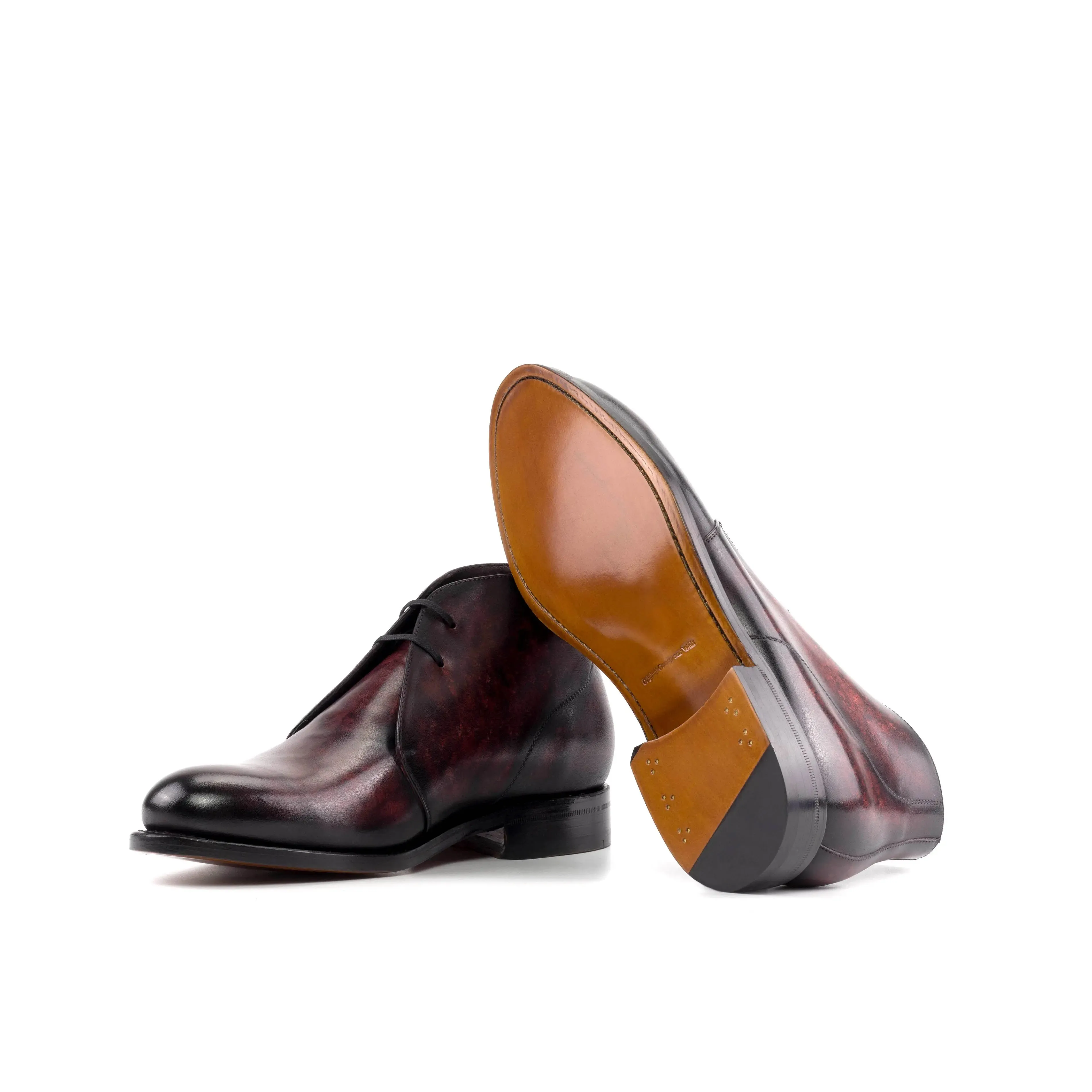 DapperFam Vivace in Burgundy Men's Hand-Painted Patina Chukka