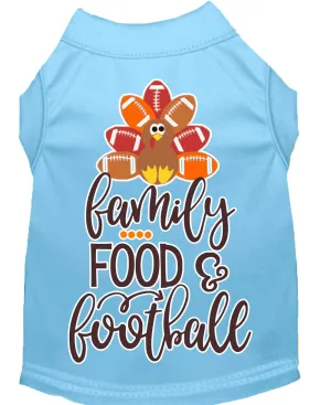 Family, Food, And Football Screen Print Dog Shirt Baby Blue Med