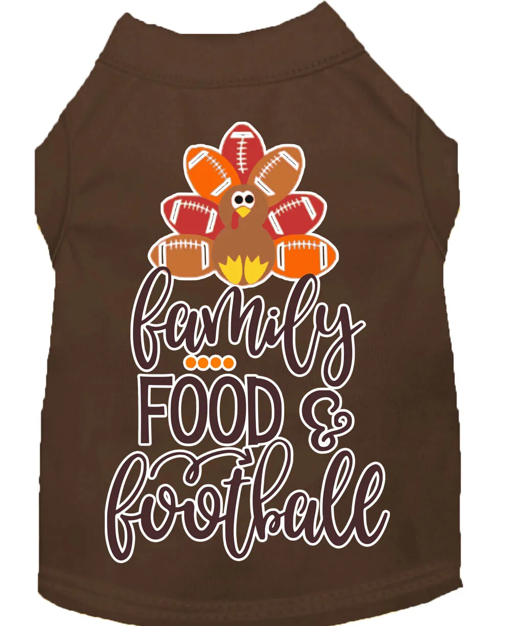 Family, Food, And Football Screen Print Dog Shirt Brown Xxl