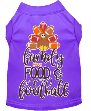 Family, Food, And Football Screen Print Dog Shirt Purple Xs