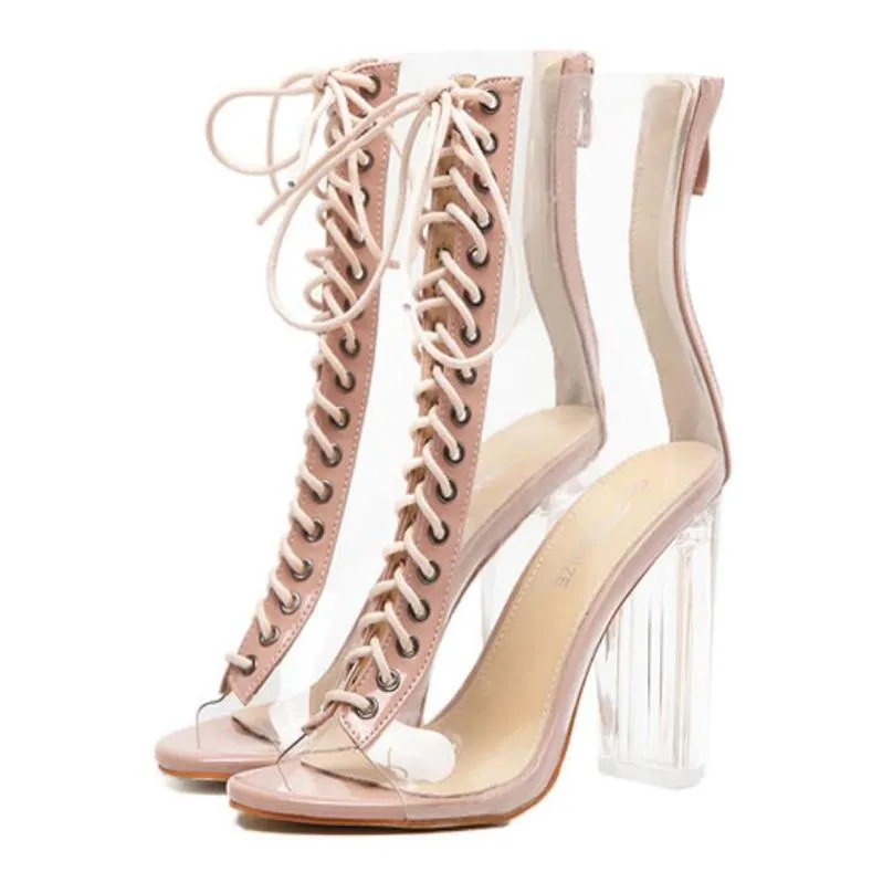 Fashionable Sexy Ladies' Peep Toe Strappy Transparent PVC High Heels