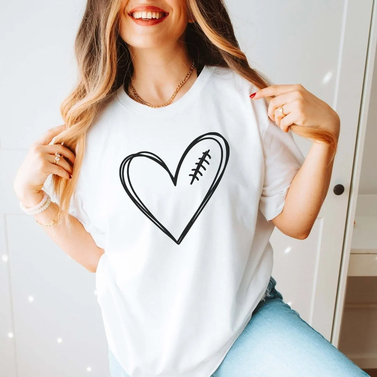 Football Heart Wholesale Graphic Tee - Quick Shipping