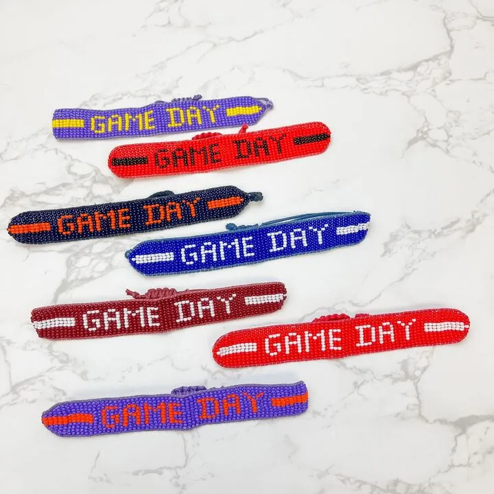 'Game Day' Beaded Adjustable Bracelet - Blue & White