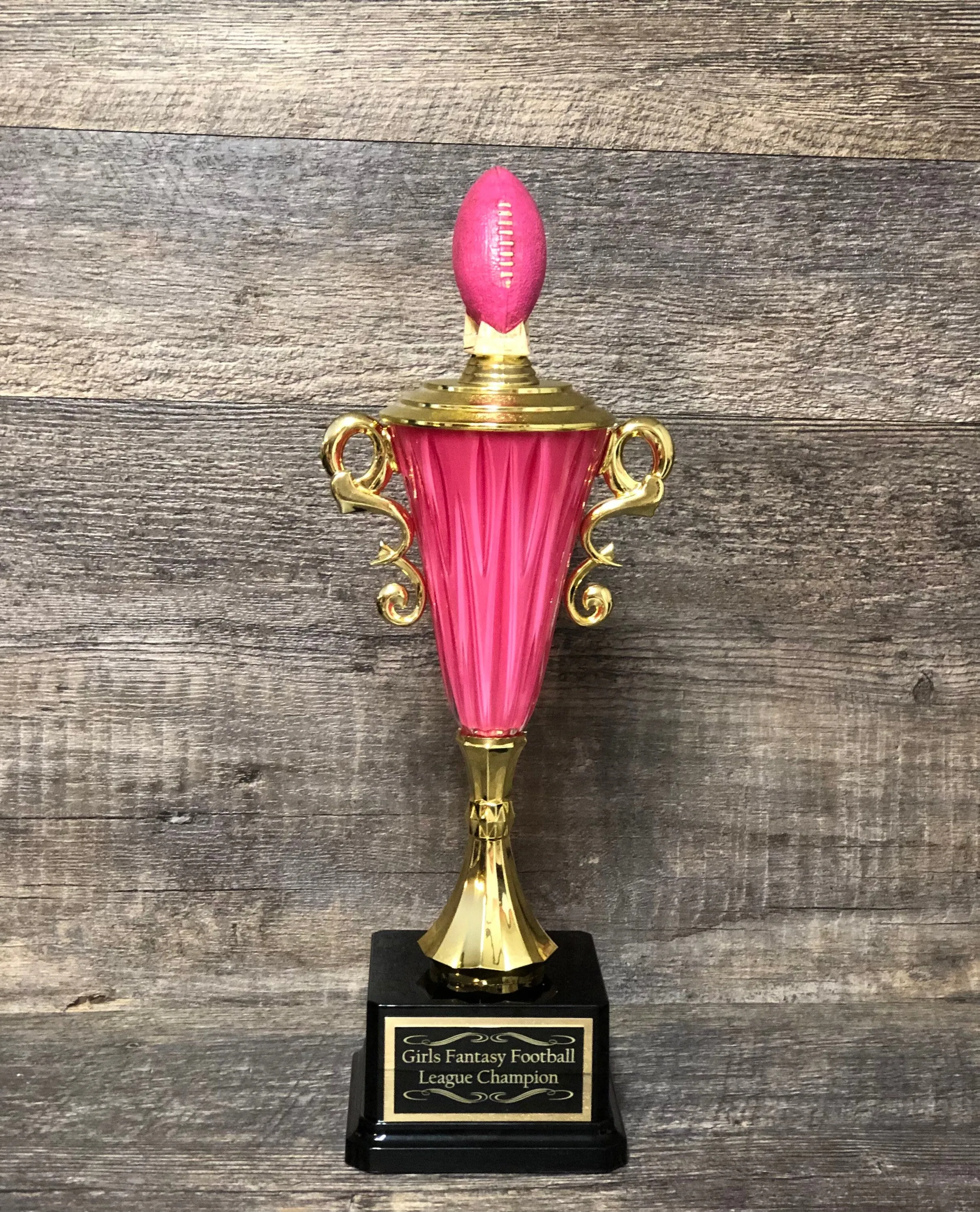 GIRLS Fantasy Football Trophy Pink Cup & Football FFL Woman's League Trophy 11" Champion Champ Trophy Crown Football Sports Award Winner