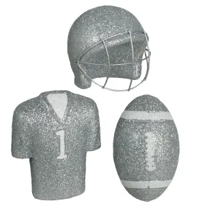 Glitter Football Ornament Assortment: Silver & White (Set of 3)