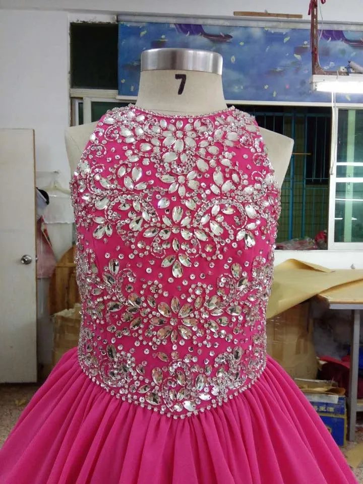 Halter Glass Beaded Bodice Little Girl Stunning Prom Dress