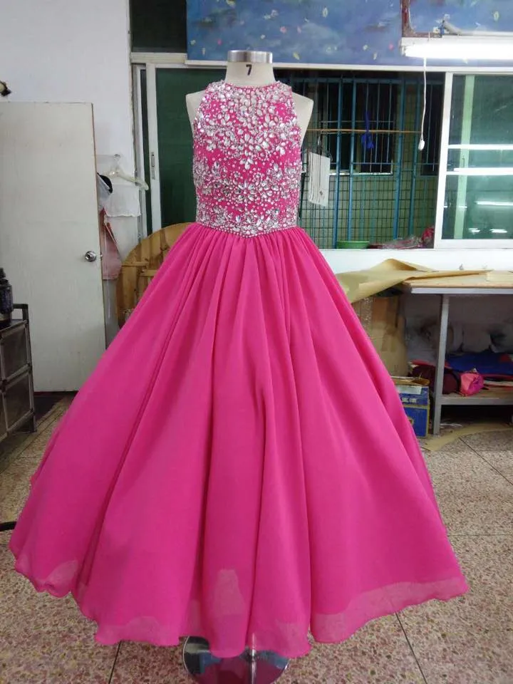 Halter Glass Beaded Bodice Little Girl Stunning Prom Dress