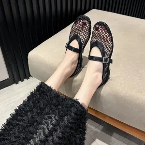 Hnzxzm Designer Spring Autumn Women Ballet Flats Sandals Fashion Hollow Out Breathe Ladies Comfort Soft Sole Dress Flats Shoes