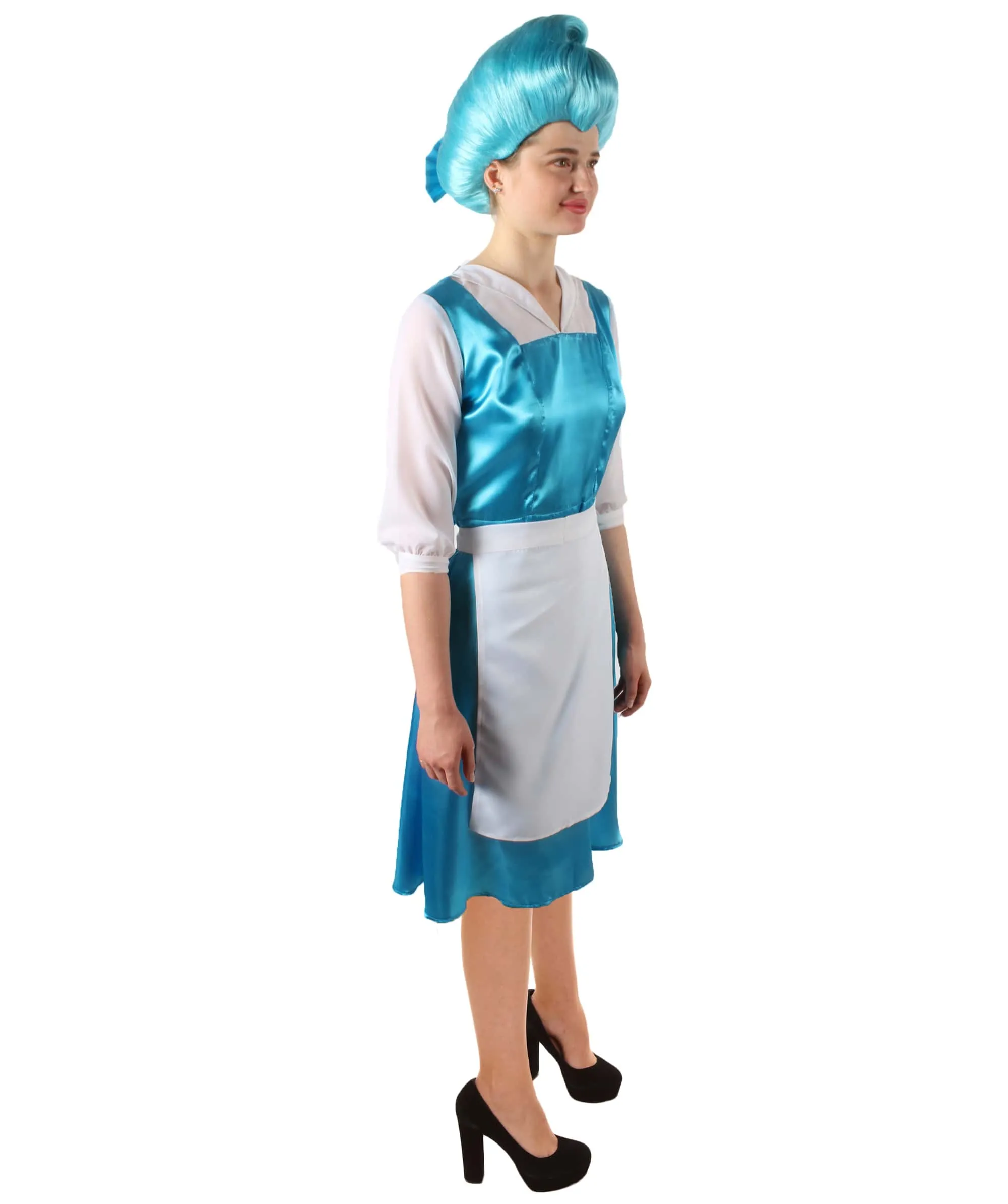 HPO Adult Women’s Fantasy Village Beauty Cerulean White Apron Costume, Flame-retardant Synthetic Fabric