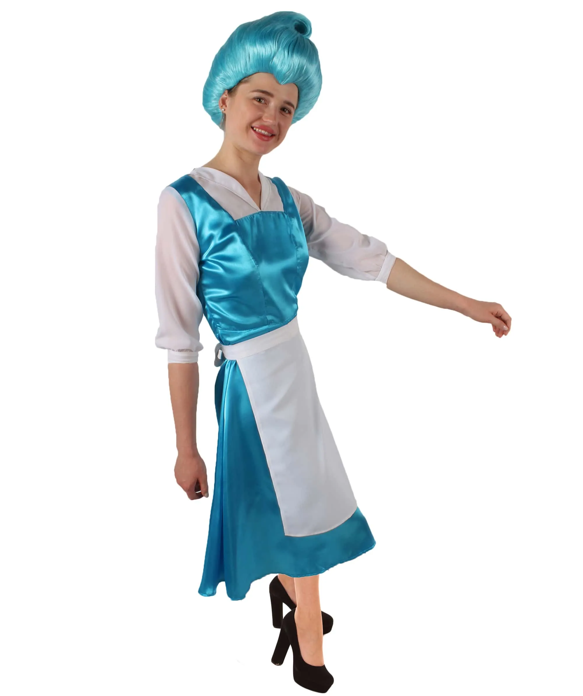 HPO Adult Women’s Fantasy Village Beauty Cerulean White Apron Costume, Flame-retardant Synthetic Fabric