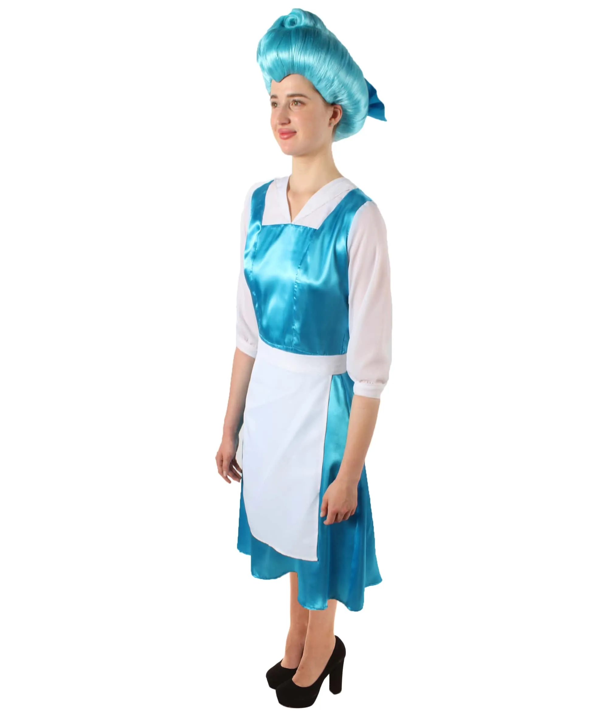 HPO Adult Women’s Fantasy Village Beauty Cerulean White Apron Costume, Flame-retardant Synthetic Fabric