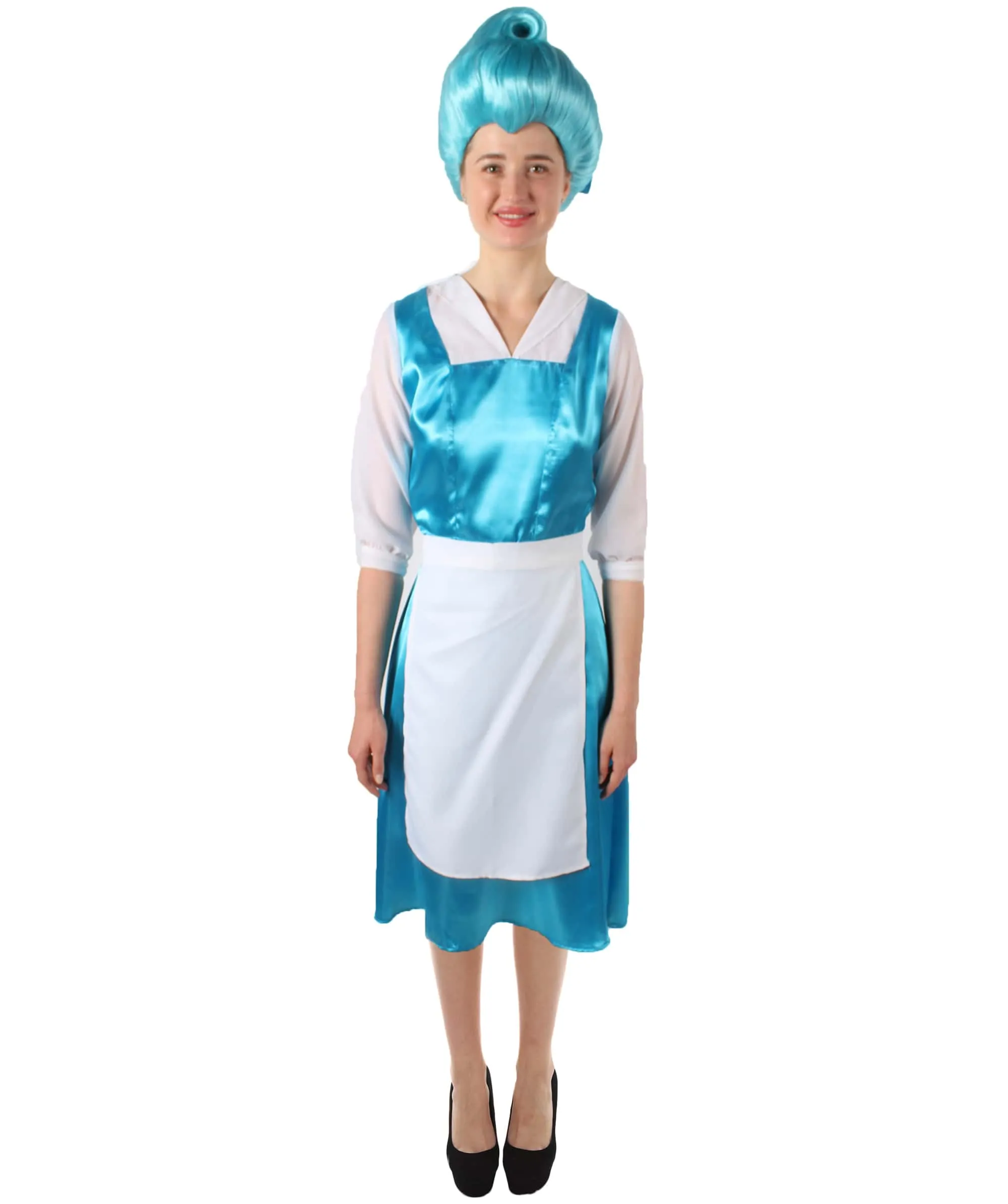 HPO Adult Women’s Fantasy Village Beauty Cerulean White Apron Costume, Flame-retardant Synthetic Fabric