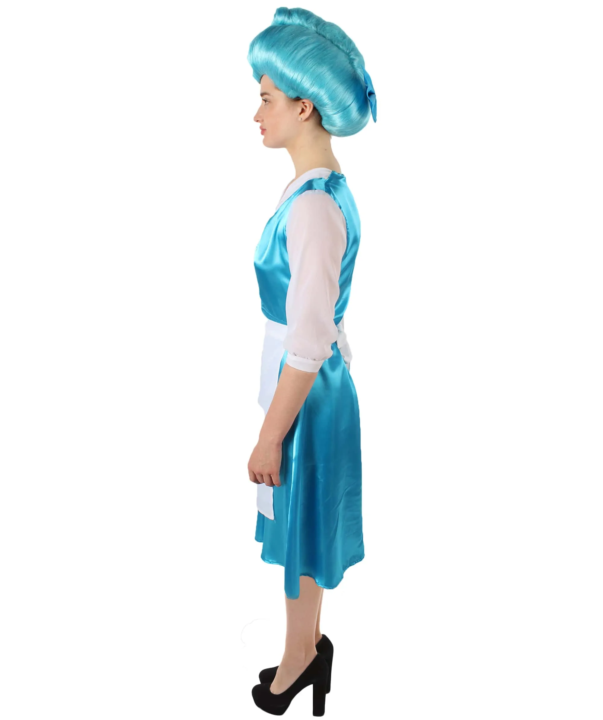 HPO Adult Women’s Fantasy Village Beauty Cerulean White Apron Costume, Flame-retardant Synthetic Fabric